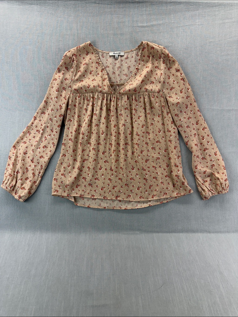 Madewell Tan Blouse with Red Floral Print